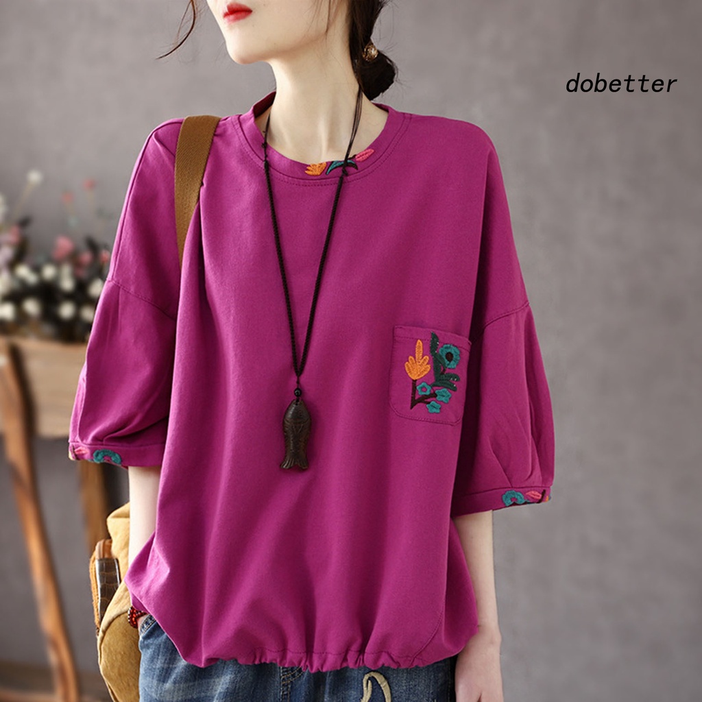 [DO] Áo Thun Tay Lỡ Đèn Lồng Thêu Hoa Mỏng Vừa Vặn Đường Phố Có Túi Thu Gọn Được Cho Nữ