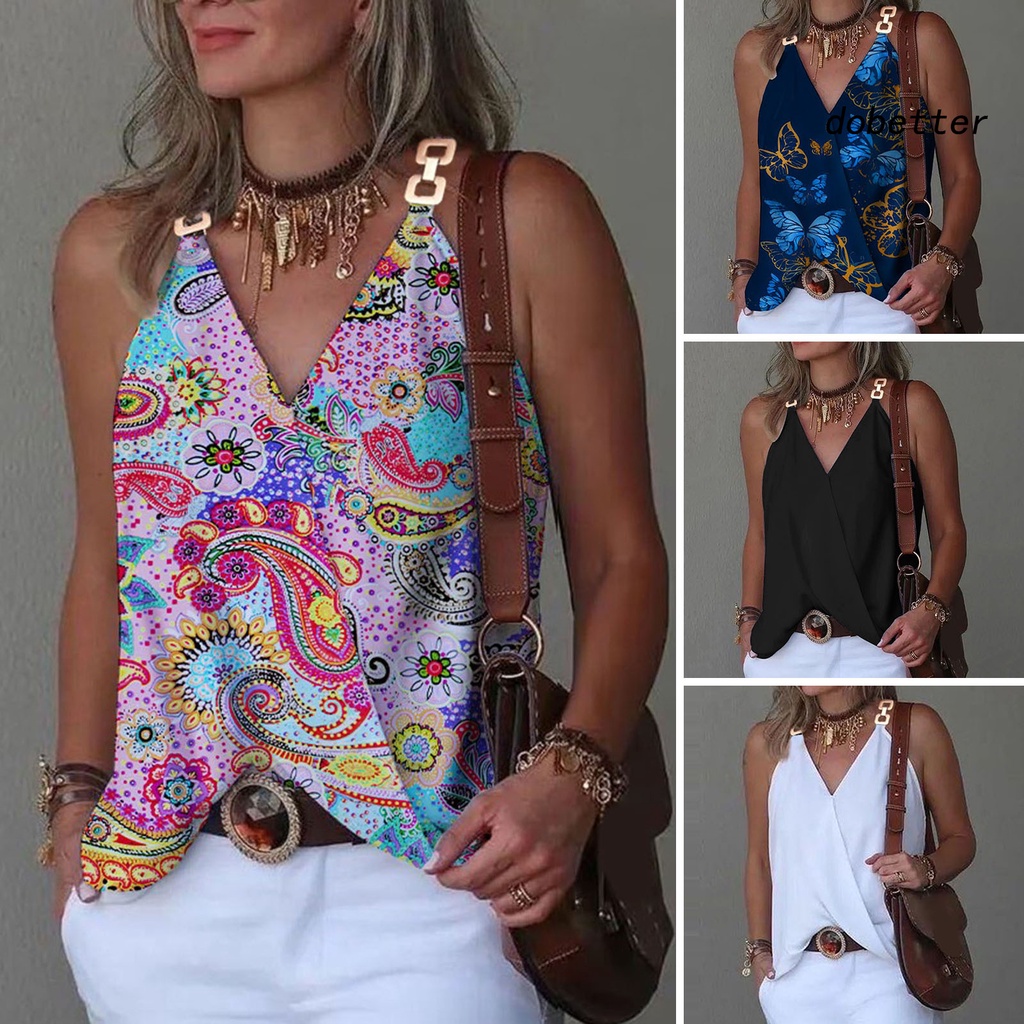 Áo Sát Nách Cổ Chữ V Dáng Rộng In Họa Tiết Bướm Nhiều Màu Sắc Thời Trang Mùa Hè Cho Nữ