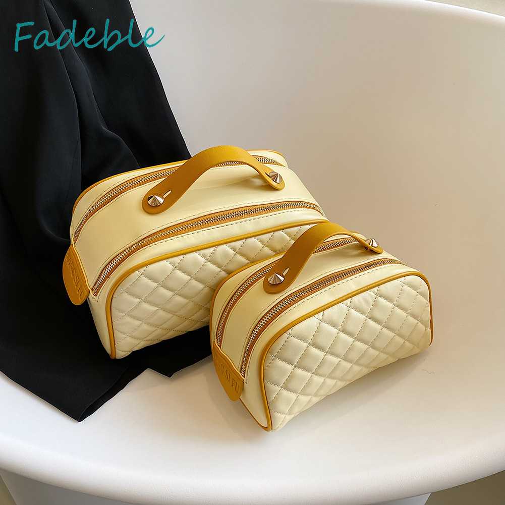 Túi Đựng Mỹ Phẩm Da PU Có Khóa Kéo Họa Tiết Kim Cương Sang Trọng Cho Nữ