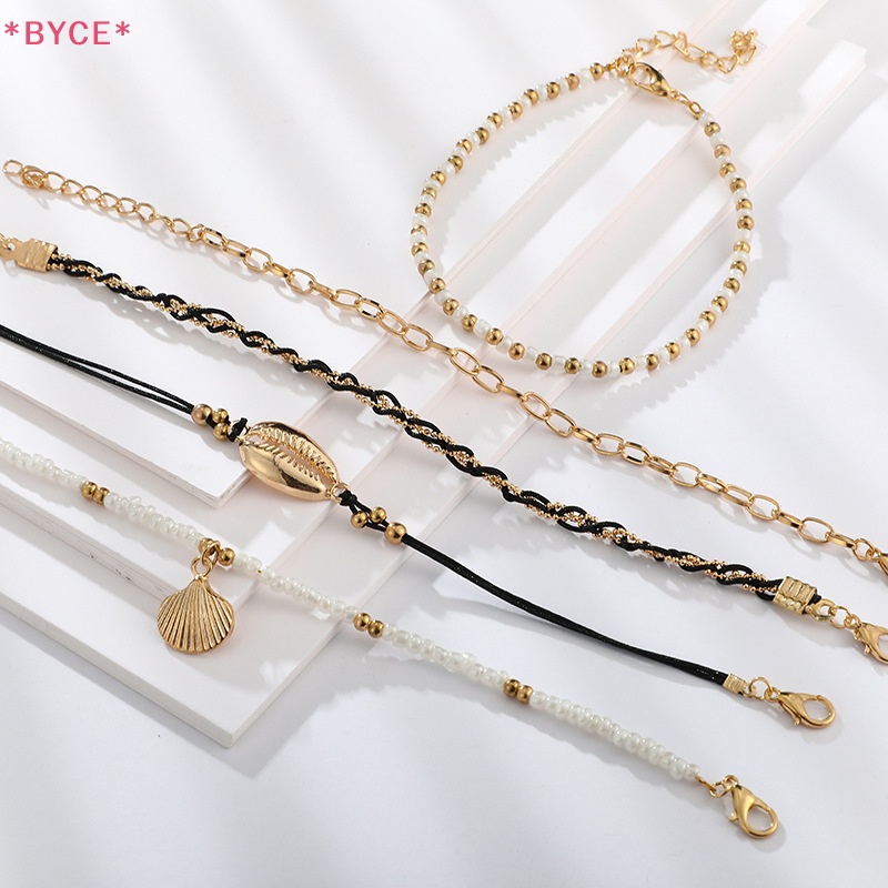 Set 5 Lắc Chân Nhiều Lớp Đính Hạt Vỏ Sò Phong Cách Boho Thời Trang Đi Biển Mùa Hè Cho Nữ Mới