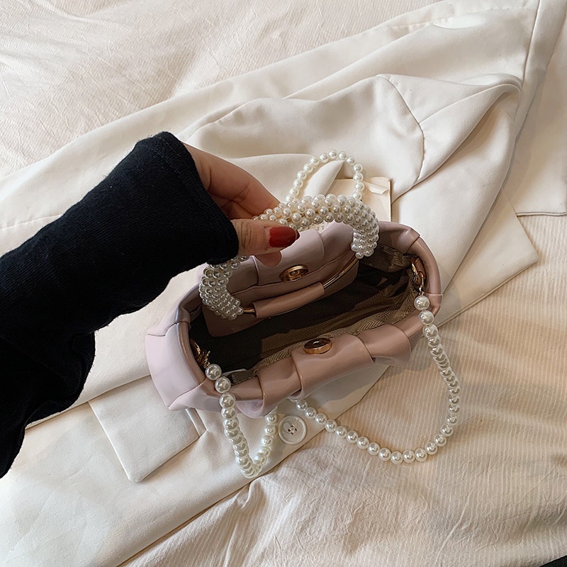 Túi Đeo Chéo Hình Đám Mây Xếp Ly Đính Ngọc Trai Thời Trang Dễ Phối Đồ Cho Nữ