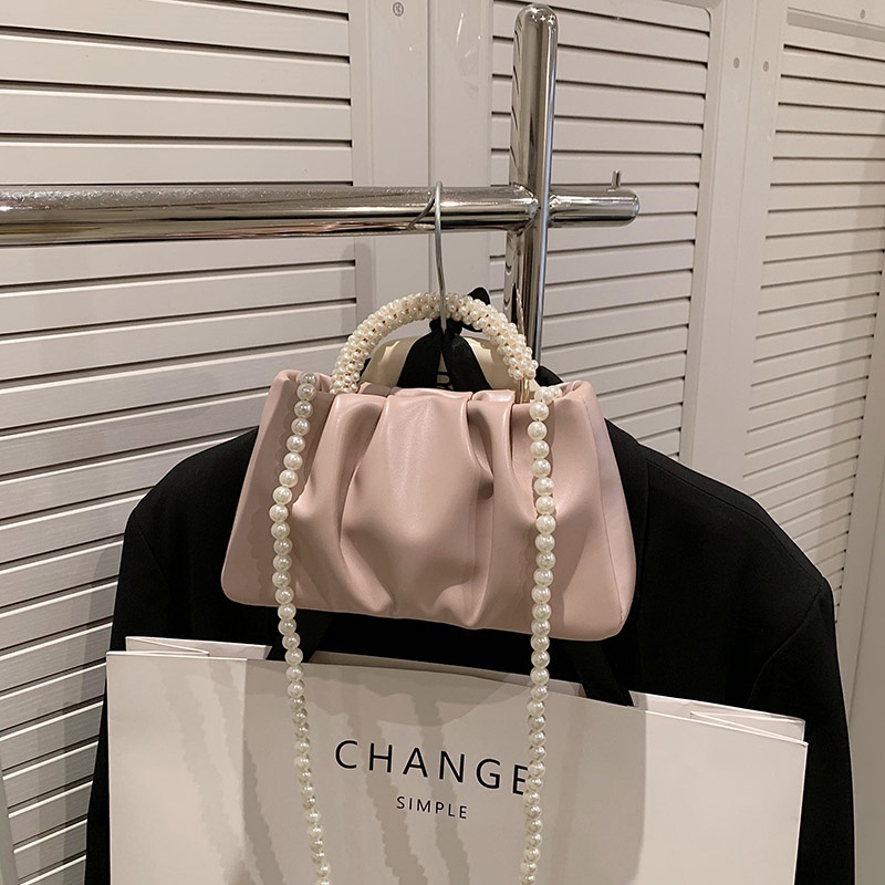 Túi Đeo Chéo Hình Đám Mây Xếp Ly Đính Ngọc Trai Thời Trang Dễ Phối Đồ Cho Nữ