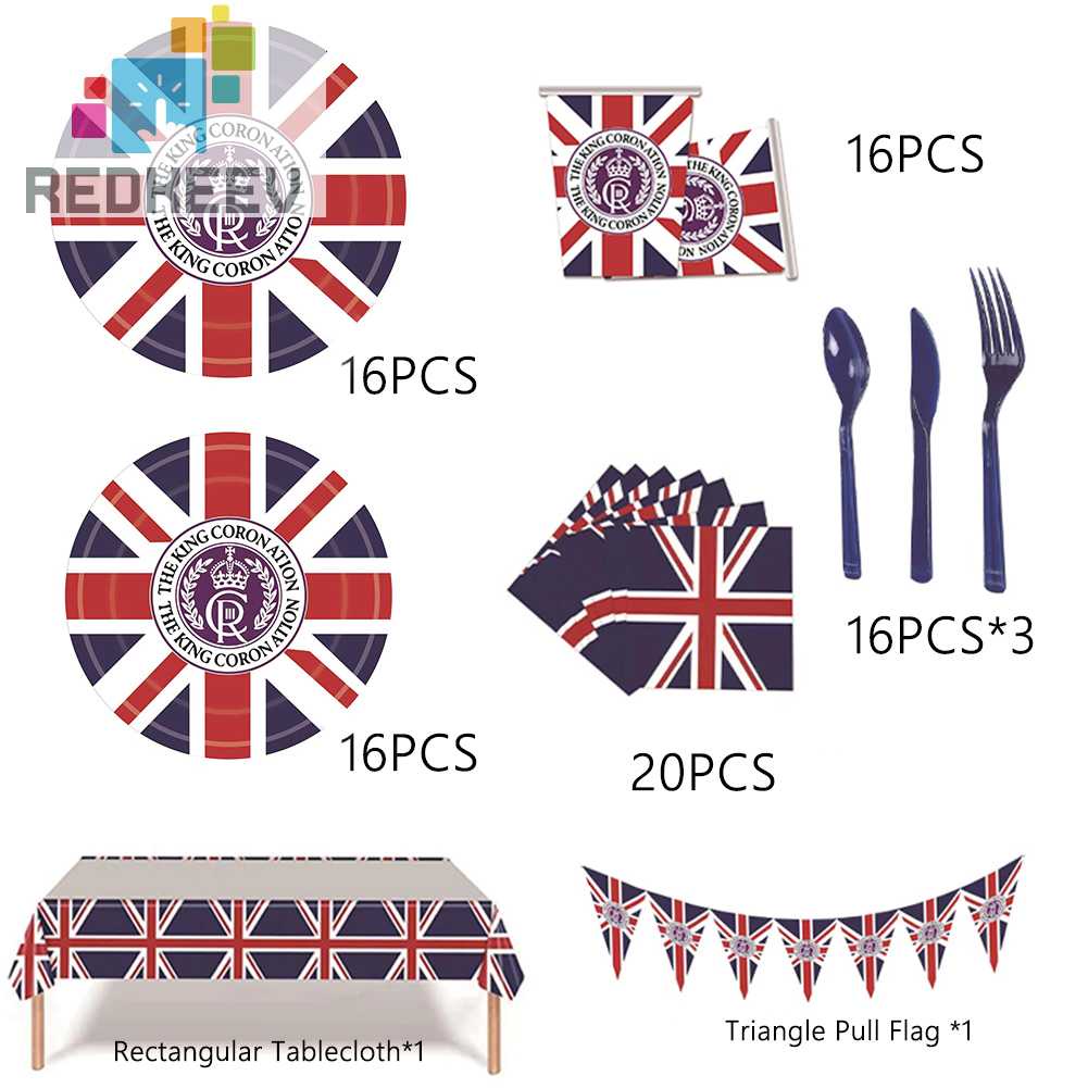 Set 118 Món Chén Đĩa / Cốc / Khăn Ăn Hình Lá Cờ Anh / Tiệc Tùng / Thể Thao