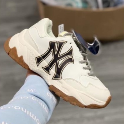 Giày thể thao nam nữ mlb NY nam nữ màu trắng đế nâu hot 2022, Giày sneaker độn đế tăng chiều cao cao cấp full box