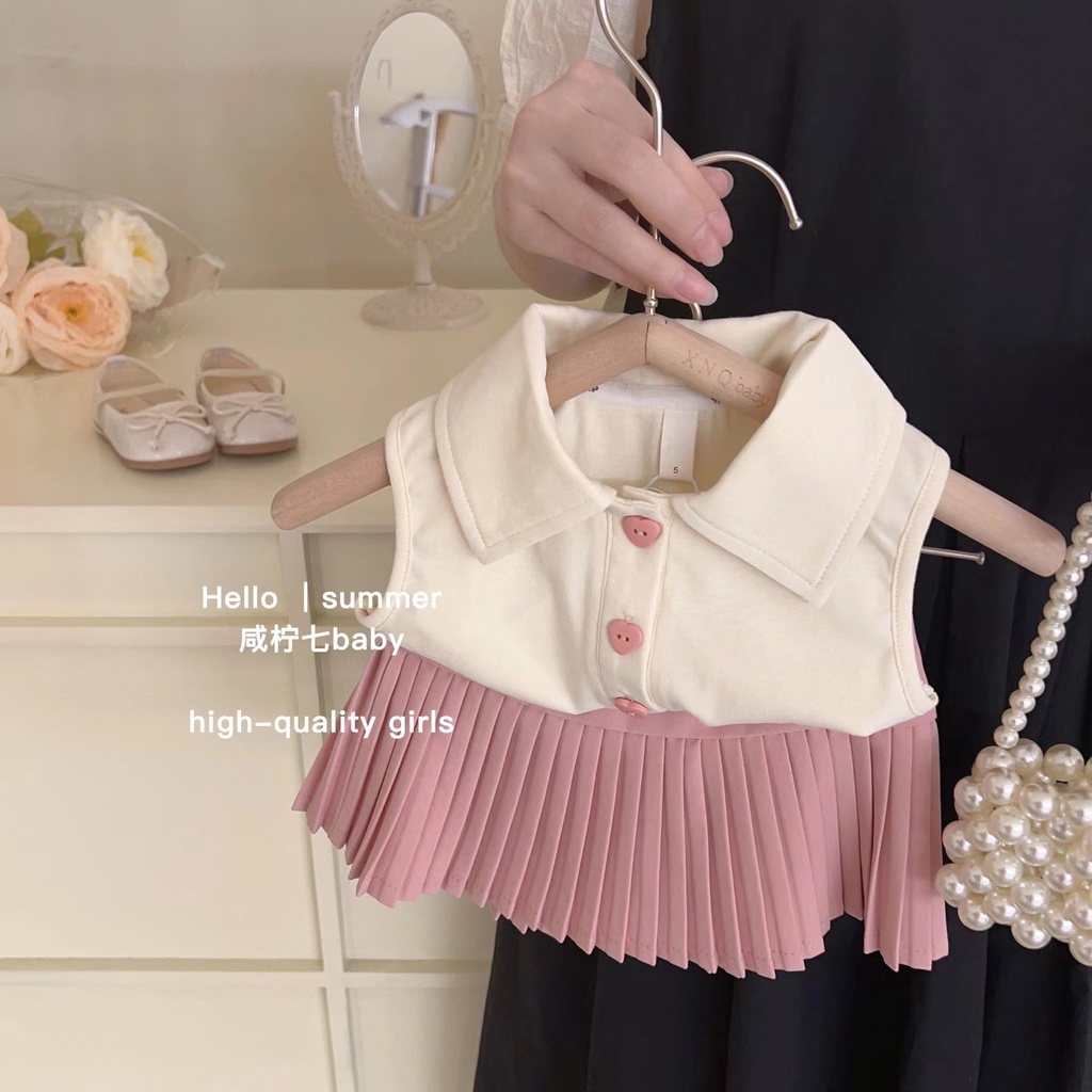 Set Áo Thun Polo Và Chân Váy Xếp Ly Thời Trang Hè 2023 Mới Cho Bé Gái