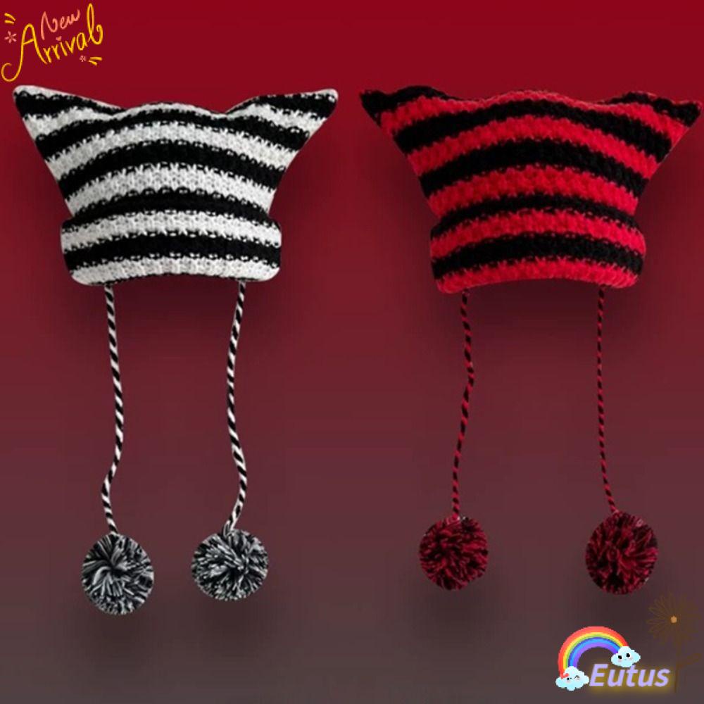 Mũ beanie Dệt Kim Đính Tai Quỷ Nhỏ Phong Cách Nhật Bản Cho Nữ