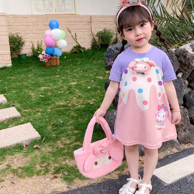 Đầm Thun Dài Chấm Bi Tay Ngắn Dễ Thương Thời Trang Mùa Hè Cho Bé Gái