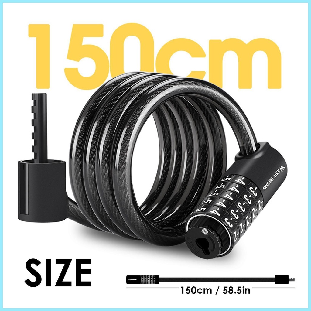 Dây Khóa Xe Đạp Kết Hợp Mật Khẩu 5 Chữ Số Bằng Thép Dày Dặn PVC tdevn