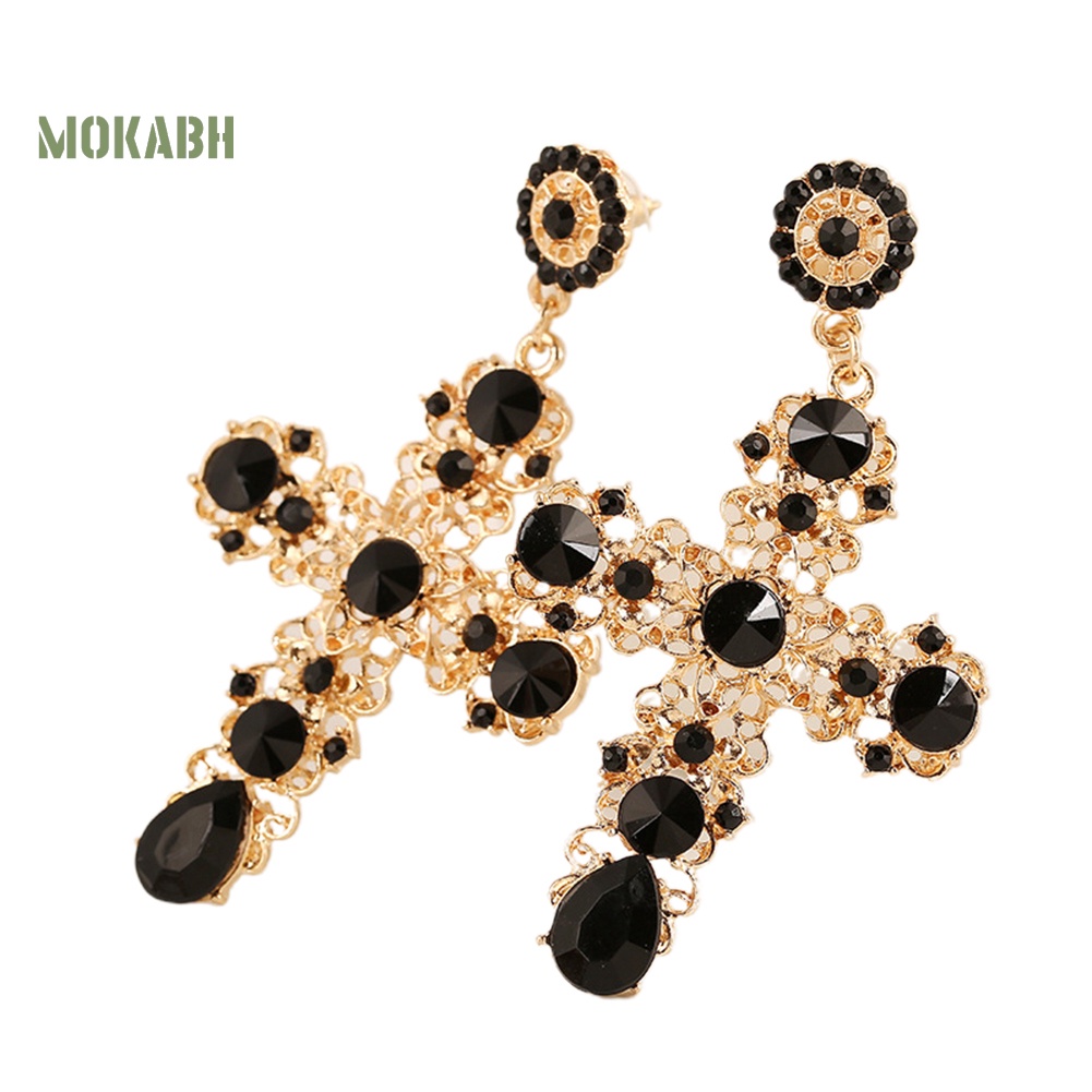 Bông Tai Dáng Dài Hình Thánh Giá Đính Đá Phong Cách Boho Thời Trang Cho Nữ