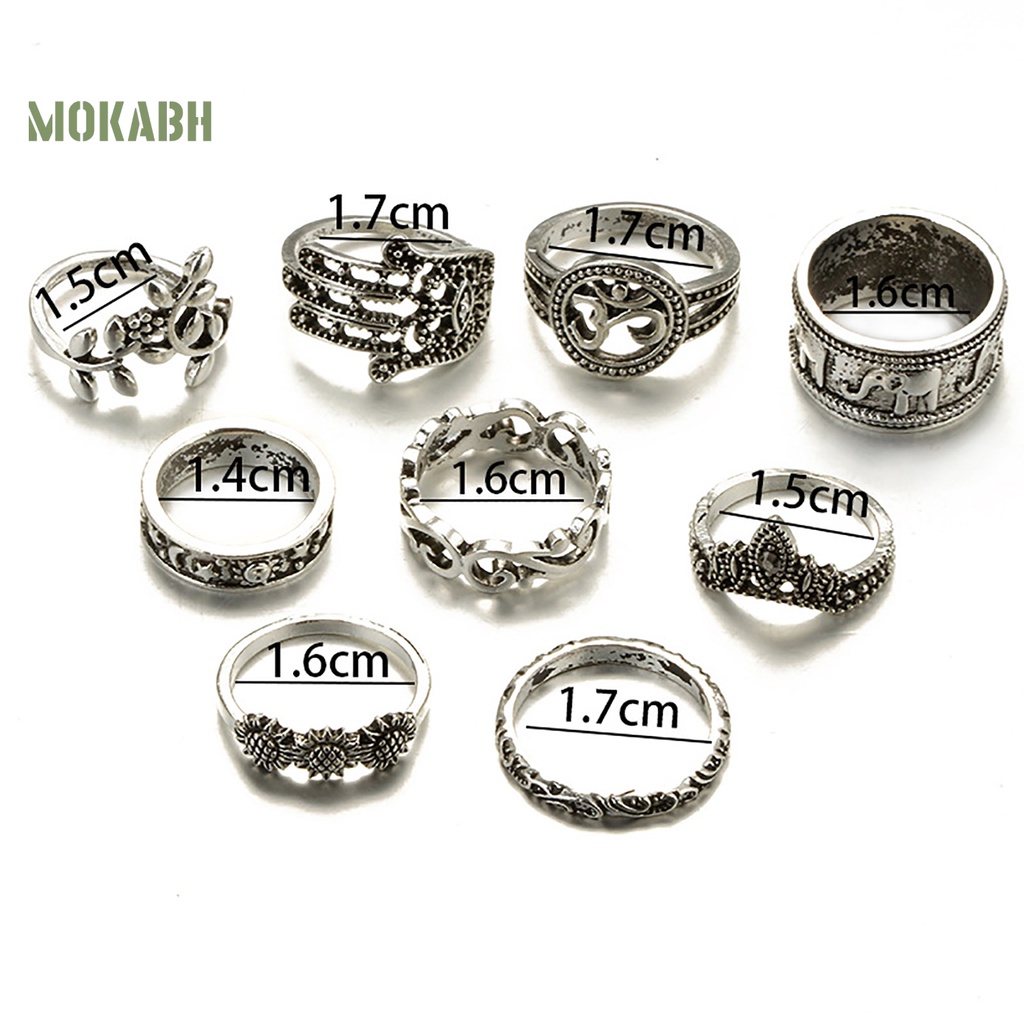 9 Nhẫn Đeo Khớp Ngón Tay Họa Tiết Hình Hoa Màu Sắc Theo Phong Cách Bohemia