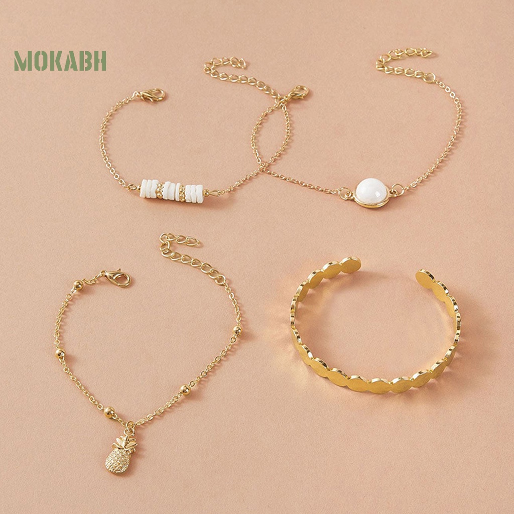[Mok Abh] Bộ 4 Vòng Tay Hợp Kim Họa Tiết Hình Quả Dứa Phong Cách Bohemia