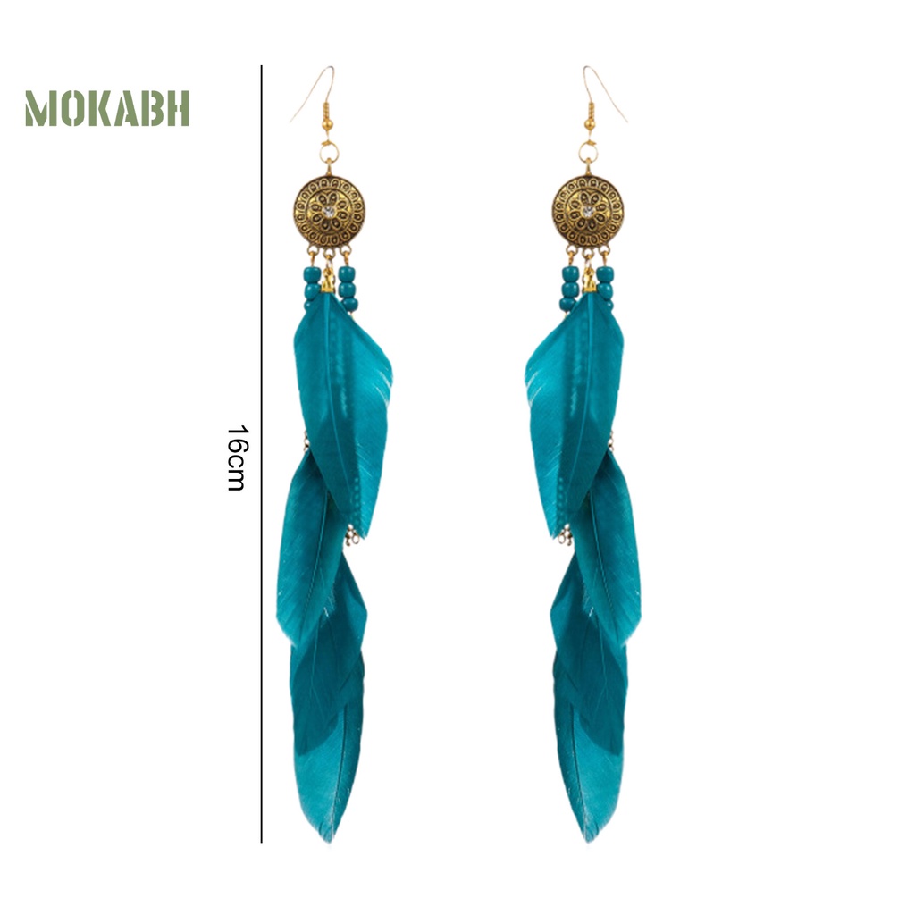 1 Cặp Bông Tai Dáng Dài Hình Lông Vũ Phong Cách Bohemian Cổ Điển Thời Trang Cho Nữ