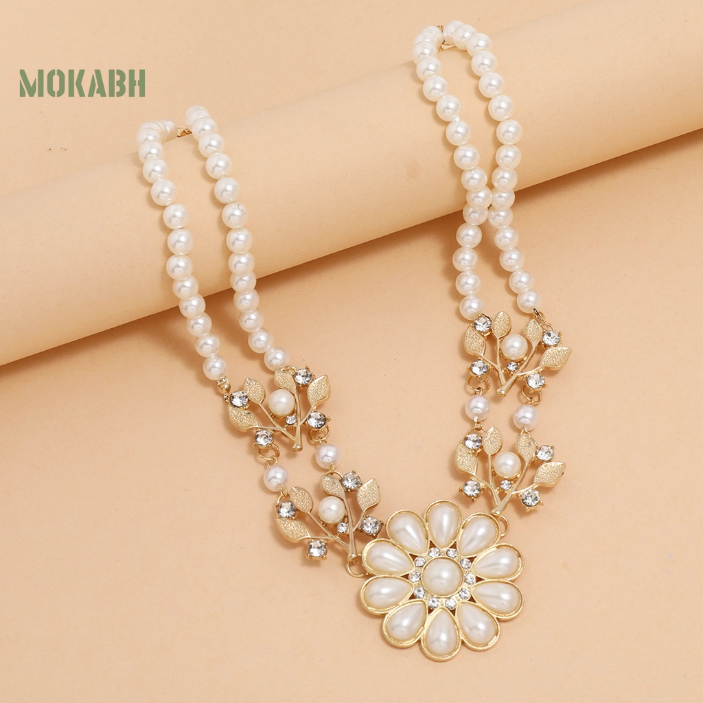 Vòng Cổ Choker Hai Lớp Đính Hoa Hướng Dương Và Ngọc Trai Nhân Tạo Phong Cách Bohemian Thanh Lịch Dành Cho Nữ