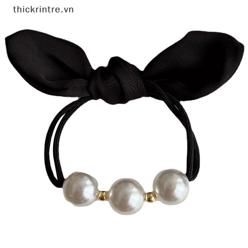 Dây Cột Tóc Cao Su Co Giãn Đính Nơ Ngọc Trai Phong Cách Hàn Quốc Cho Nữ