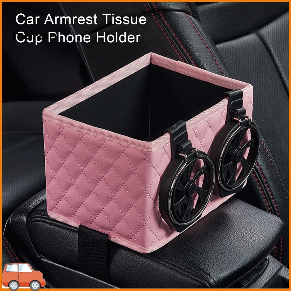 Hộp Đựng Cốc / Điện Thoại / Khăn Giấy Gắn Chỗ Tỳ Tay Trên Xe Hơi Bằng Chất Liệu Giả Da Có Thể Gấp Gọn
