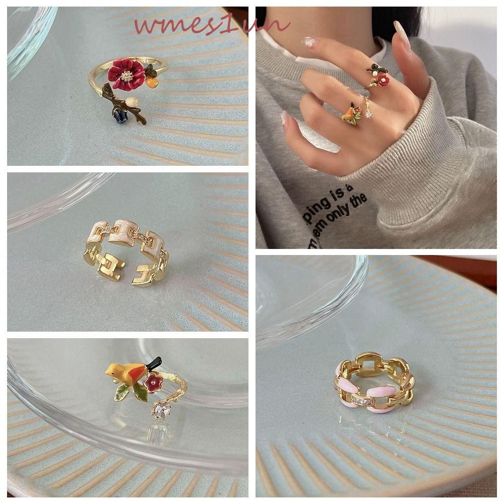 Nhẫn Đeo Tay WMES15H Y2K Tráng Men Họa Tiết Hoa / Chim Phong Cách Hàn Quốc Cổ Điển Ngọt Ngào Có Thể Đ