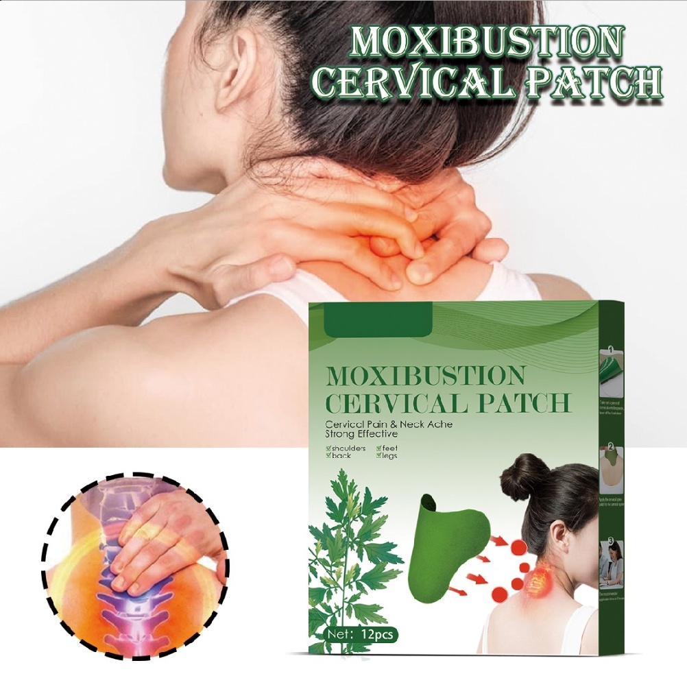 12pcs Cervical Neck Pain Relief Moxibustion Patches Wormwood Herbal Sticker