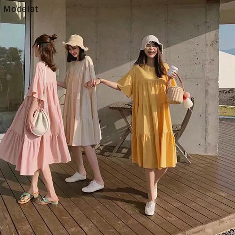 Đầm Tay Ngắn Dáng Rộng Phong Cách Hàn Quốc Thời Trang Mùa Hè Cho Nữ