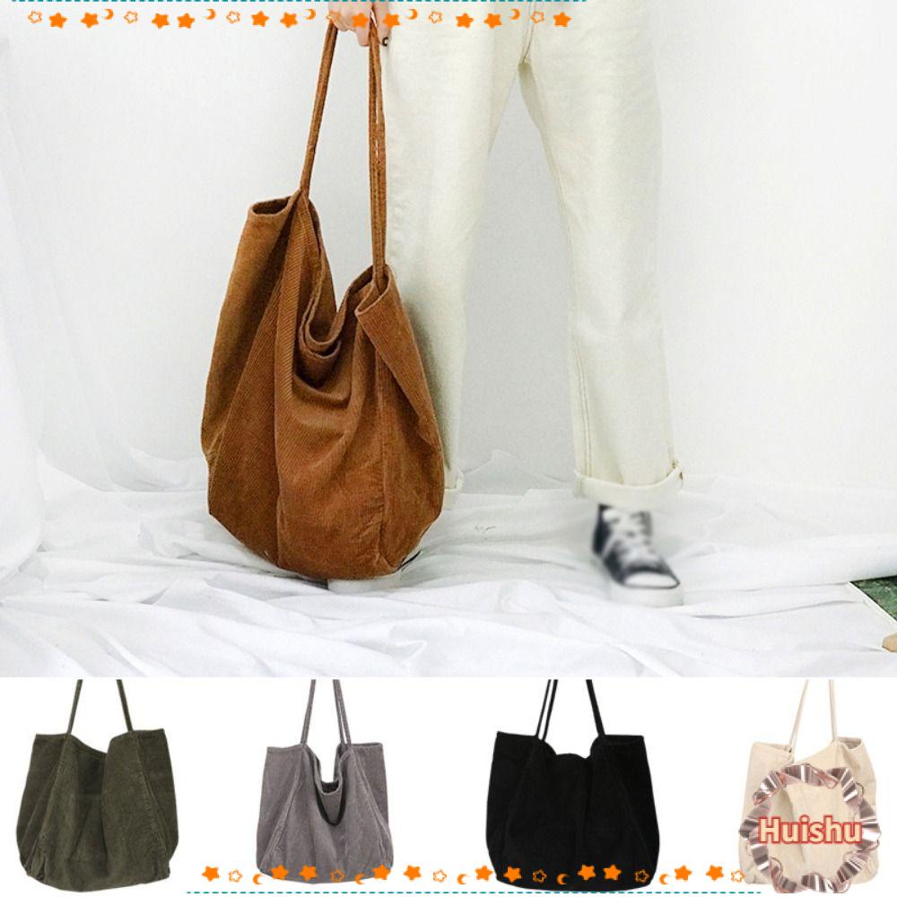 Túi Mua Sắm Du Lịch HS. Túi Xách Tote Vải Nhung Kẻ Cỡ Lớn Thời Trang Cho Nữ