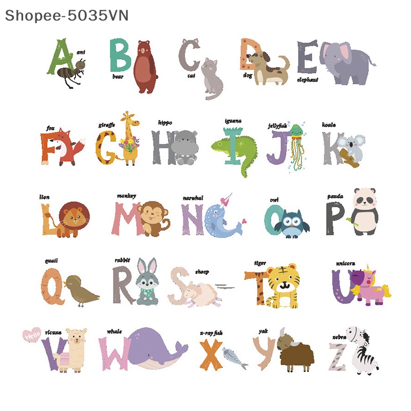 Đề Can Dán Tường 1.vn Hình 26 Chữ Cái / Động Vật Hoạt Hình Trang Trí Phòng Bé