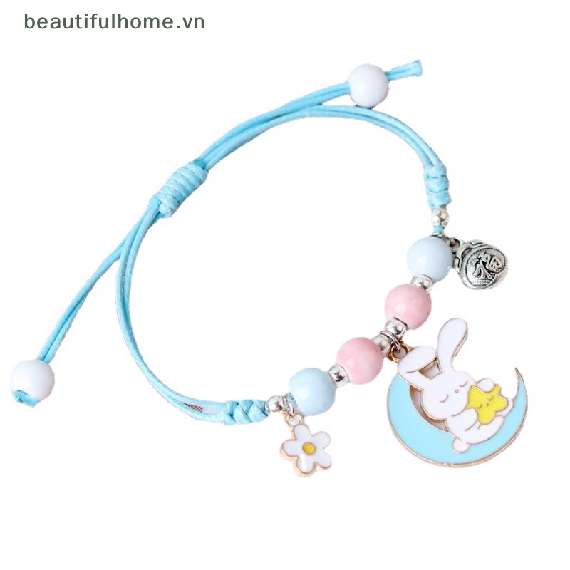 [beautifulhome] Vòng Đeo Tay Mặt Hình Thỏ / Mèo Hoạt Hình Dễ Thương Cá Tính Dệt Tay Phụ Kiện Trang Sức Thời Trang Cho Nữ [