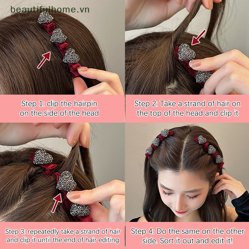 Kẹp Tóc Mái Mỏ Vịt Bện Hình Trái Tim Thời Trang Vintage