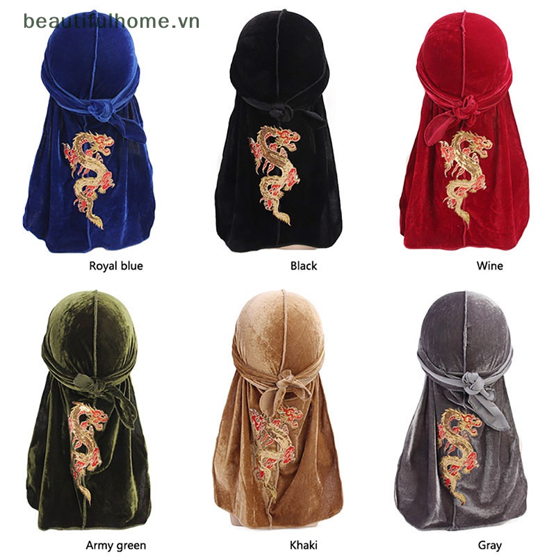 [beautifulhome] Khăn Trùm Đầu Bandana Nhung Đính Kim Sa Hình Rồng Trung Quốc Cho Nam Và Nữ [beauty]