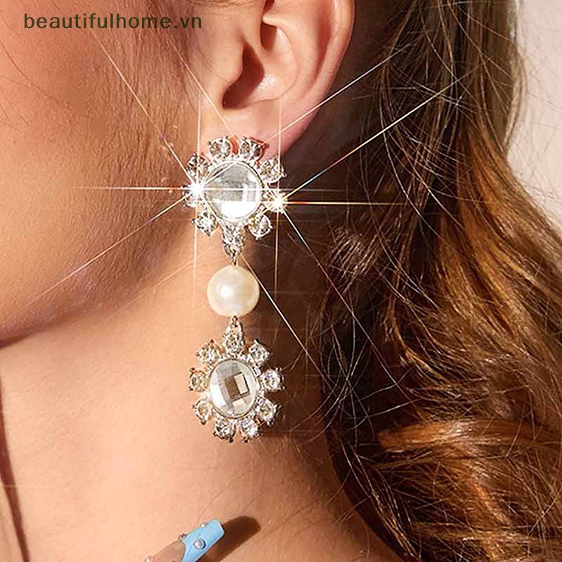 1 Đôi Bông Tai Hình Học Kim Cương Pha Lê Lấp Lánh Thời Trang