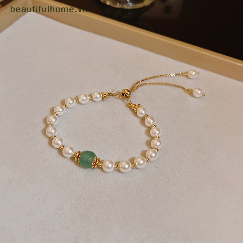 [beautifulhome] Vòng Tay Ngọc Trai Mắt Mèo Trang Sức Tinh Tế Thời Trang Làm Quà Tặng Sinh Nhật [beauty]