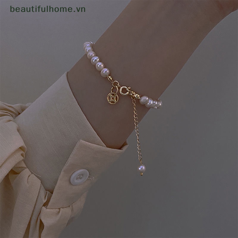 [beautifulhome] Vòng Tay Chuỗi Hạt Ngọc Trai Rỗng Bằng Đồng Cổ Điển Thời Trang Có Thể Điều Chỉnh Trang Sức May Mắn [beauty]