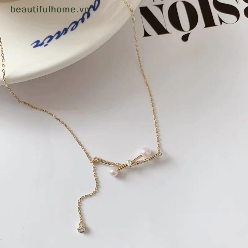 [beautifulhome] Vòng cổ Ngọc Trai Bạc Mặt Hình Trái Tim Đơn Giản Thời Trang Có Thể Điều Chỉnh Cho Nữ [beauty]