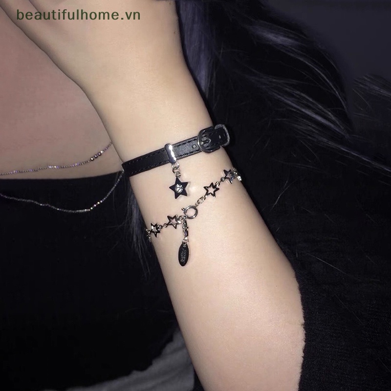[beautifulhome] Vòng Đeo Tay Y2k Phong Cách Punk Dễ Thương Cổ Điển Có Thể Điều Chỉnh Khóa Cài [beauty]