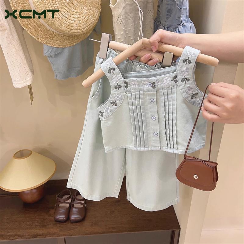 Set Đồ Hai Mảnh Áo Thun Thêu Hình Phong Cách Hàn Quốc Thời Trang Mùa Hè 2023 Dành Cho Bé Gái