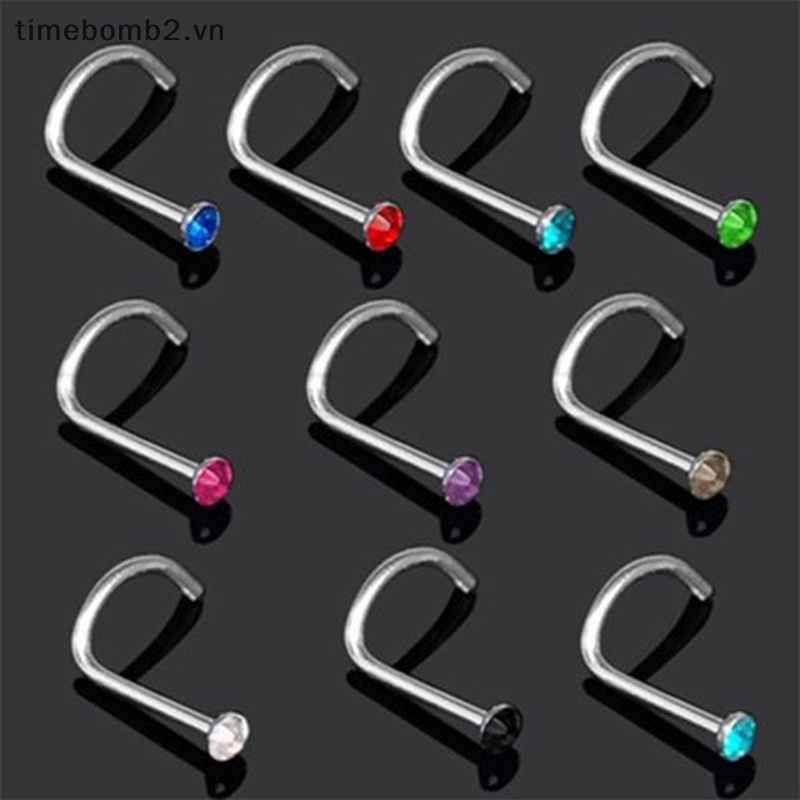 Set 10 Khuyên Mũi Bằng Thép Không Gỉ Đính Đá Thời Trang