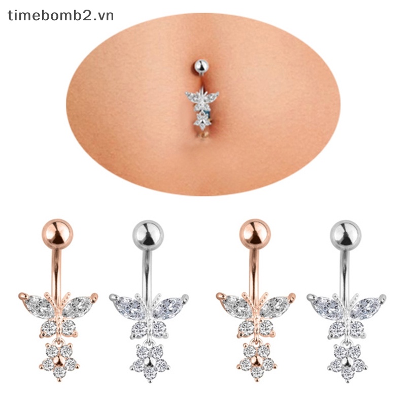 {Timebomb} Khuyên Rốn Bằng Thép Phẫu Thuật Đính Đá Zircon Hình Bướm