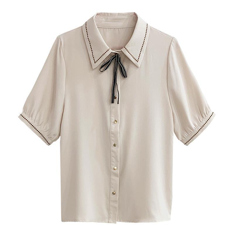 Áo Sơ Mi Voan Ngắn Tay Thắt Nơ Phong Cách Hàn Quốc Thanh Lịch Dành Cho Nữ