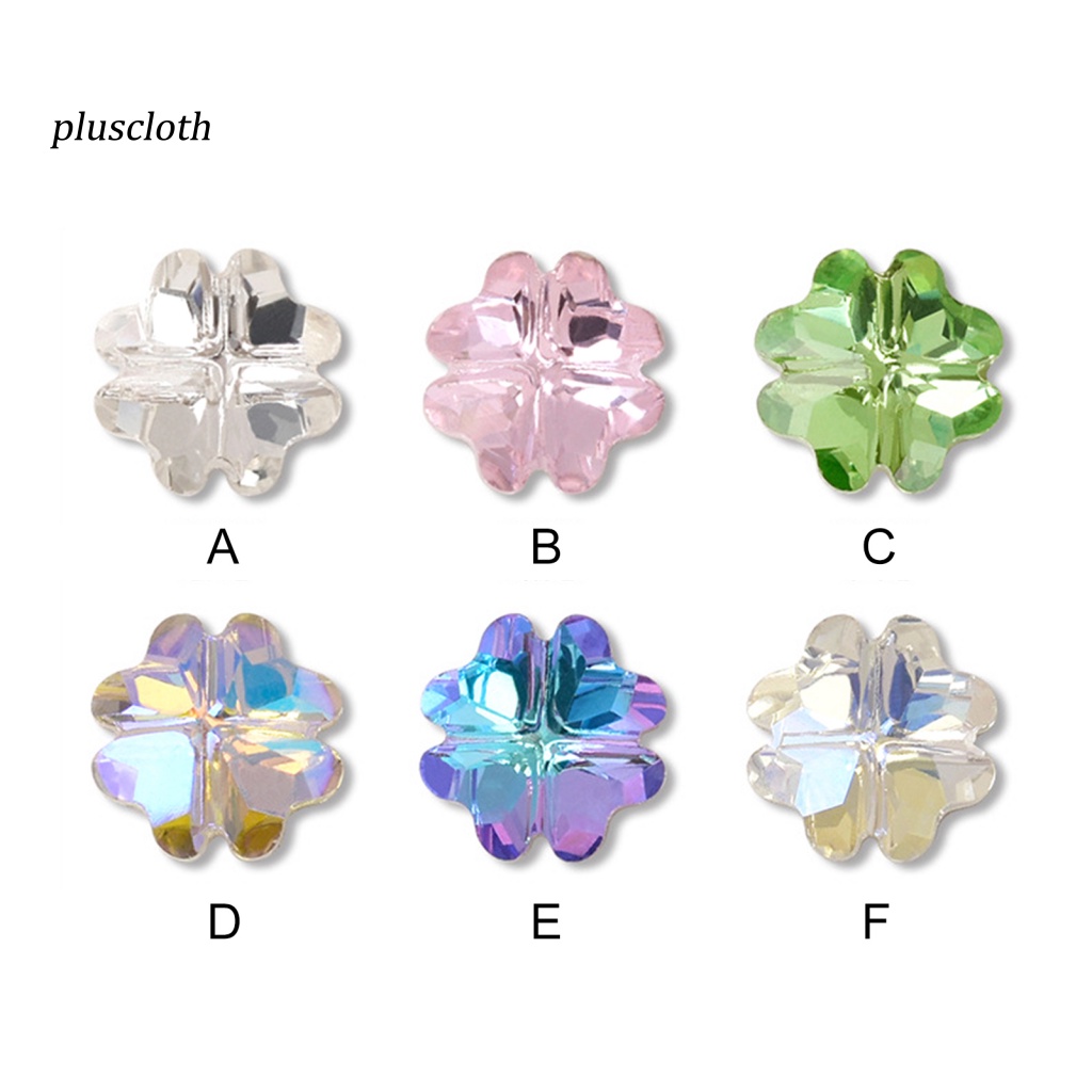 Set 10 Phụ Kiện Trang Trí Móng Tay Nghệ Thuật Hình Cỏ Bốn Lá Màu Sắc Lấp Lánh