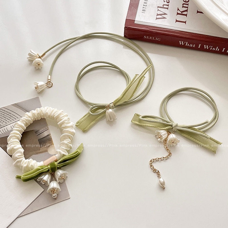 Dây Buộc Tóc Cao Su Màu Xanh Lá In Hoa Lily Phong Cách Thung Lũng Đẹp Mắt Thời Trang Hàn Quốc Mùa Hè Dành Cho Bạn Nữ