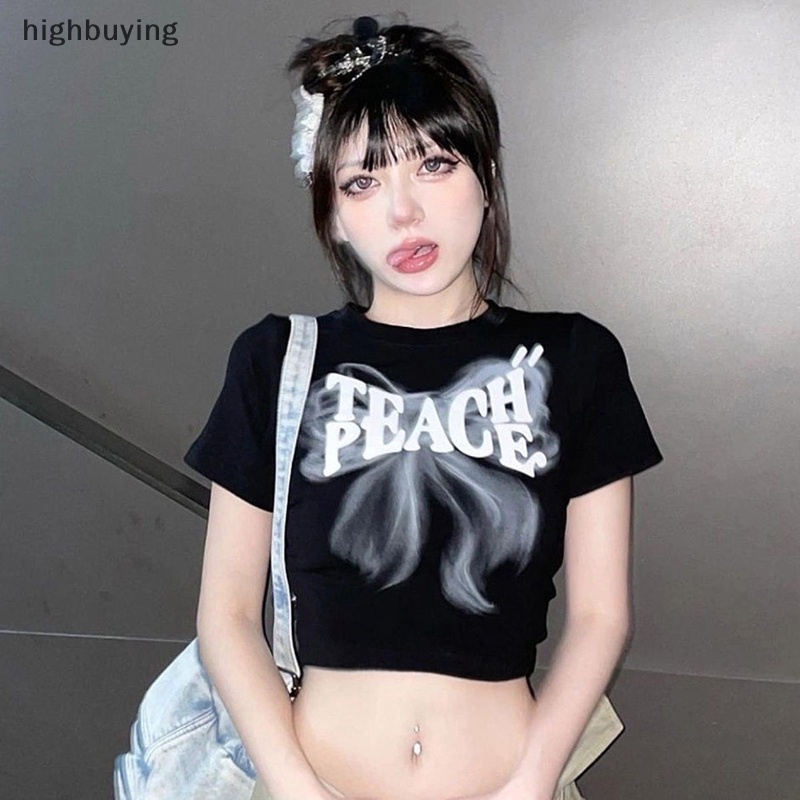 Áo Thun Lửng Ngắn Tay Cổ Tròn In Họa Tiết Phong Cách Retro Cho Nữ