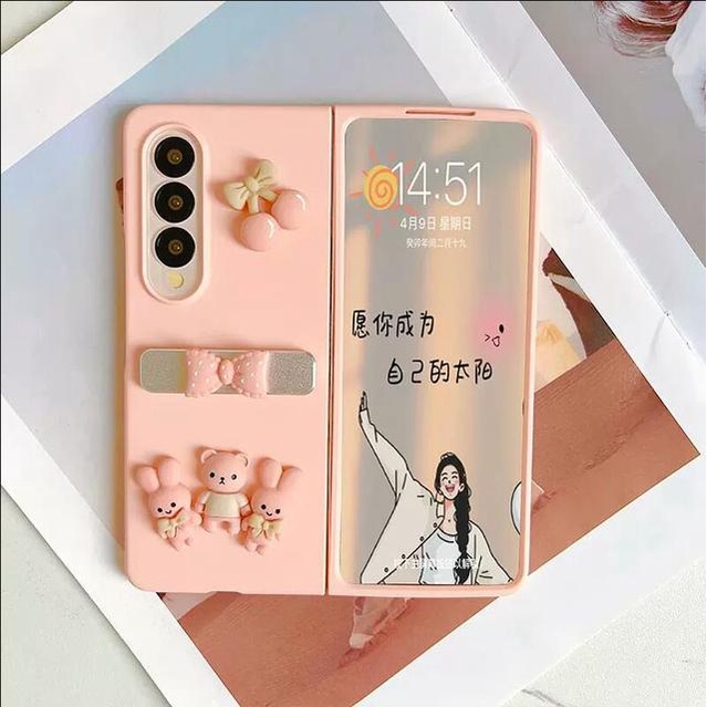 Bao Da Điện Thoại Mặt Nhám Kèm Giá Đỡ Họa Tiết Hoạt Hình Dễ Thương Dành Cho samsung galaxy z fold 5 4 3 2 5g Ốp