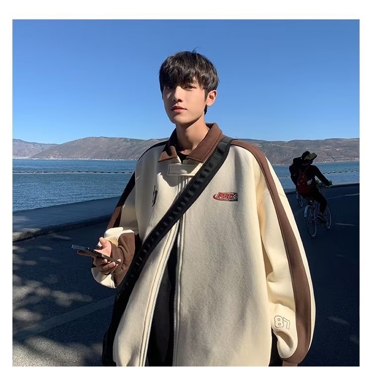 Áo Khoác Bóng Chày Dáng Rộng Màu Sắc Tương Phản Phong Cách Đường Phố Thời Trang Cho Nam Giới