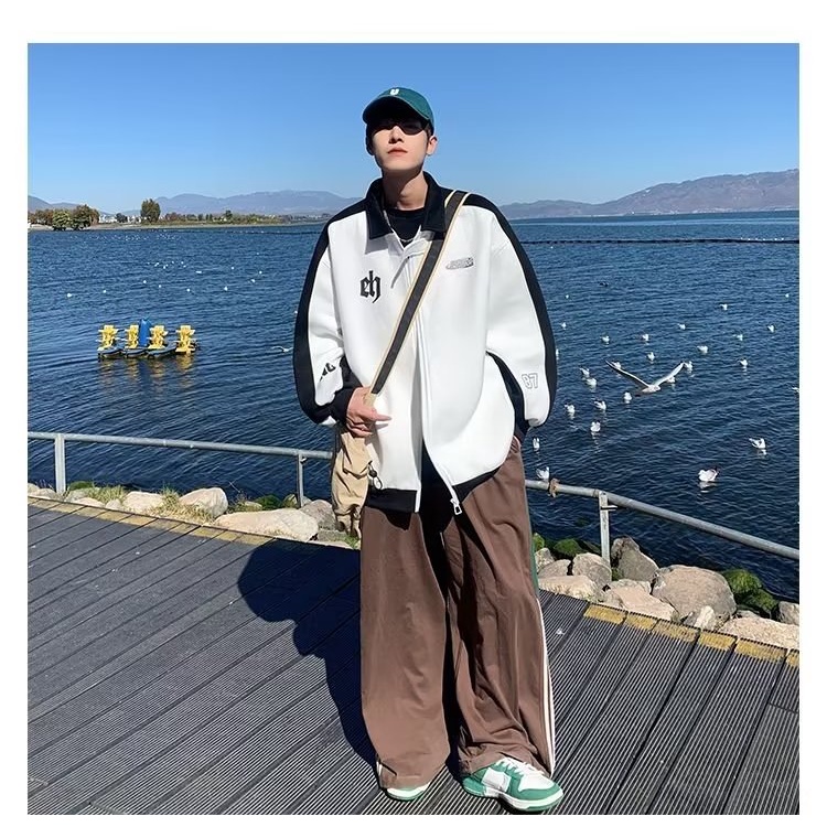 Áo Khoác Bóng Chày Dáng Rộng Màu Sắc Tương Phản Phong Cách Đường Phố Thời Trang Cho Nam Giới