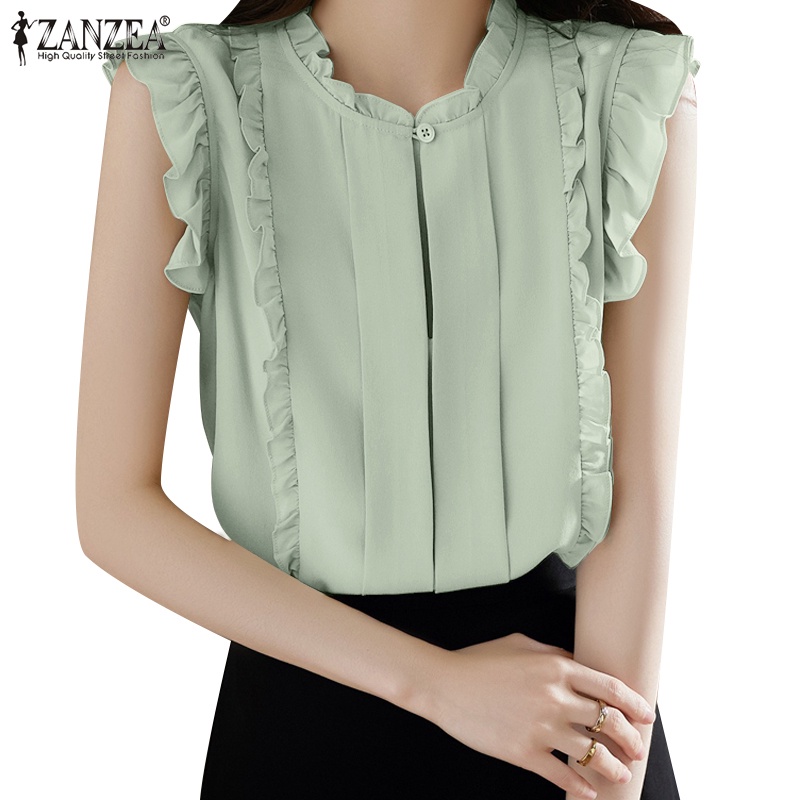 Zanzea Áo Nữ Cộc Tay Cổ Tròn Thời Trang Hàn