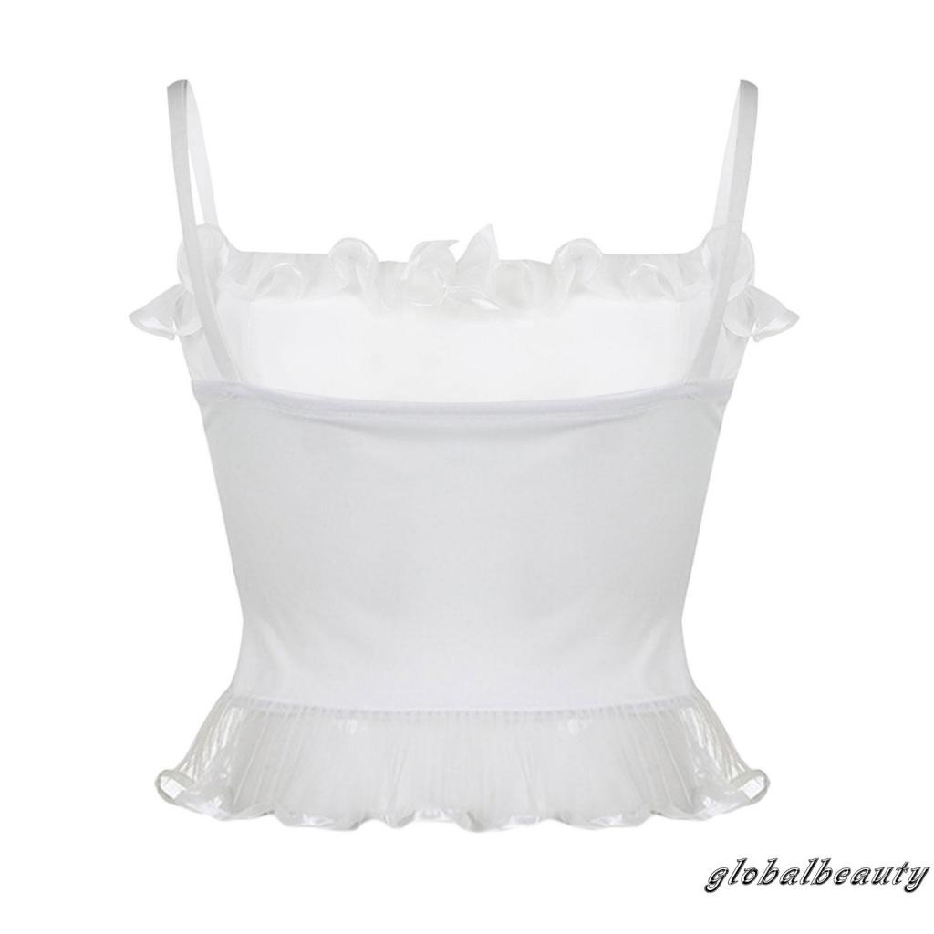 Áo Croptop Hai Dây Phối Ren Cổ Thấp Hở Lưng Ngọt Ngào Thời Trang Mùa Hè Cho Bạn Gái