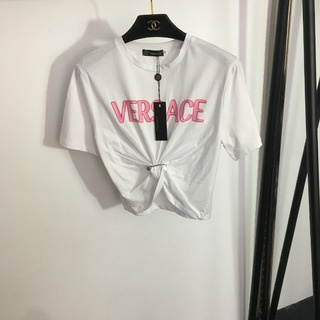 Versace  New letter printed Medusa pin short umbilical short-sleeved T-shirt