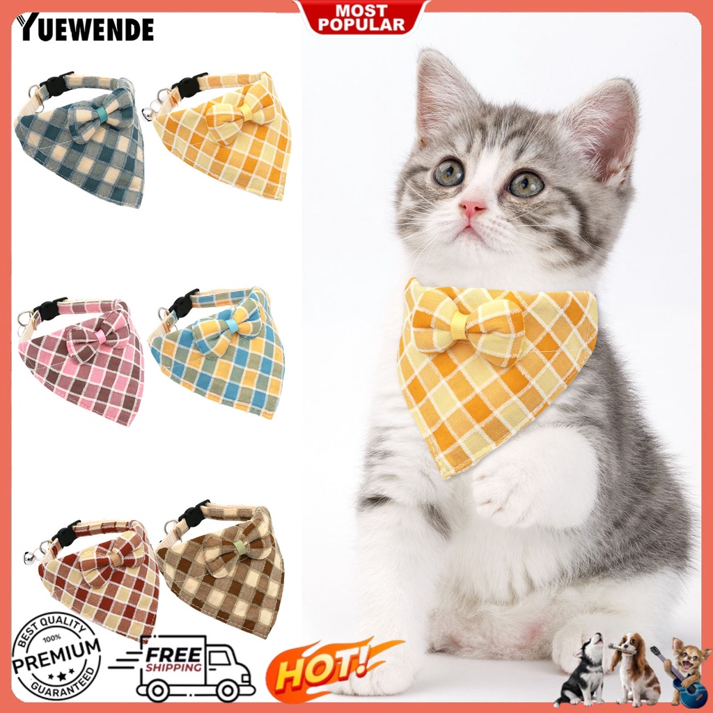 Khăn Quàng Cổ Tam Giác Họa Tiết Caro Đính Nơ Có Khóa Điều Chỉnh Được Cho Thú Cưng