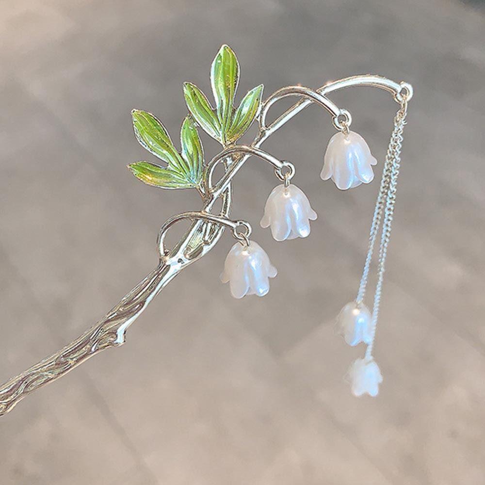 MXGOODS Kẹp Tóc Đuôi Ngựa Dài Bằng Hợp Kim Hình Hoa Phong Lan Thanh Lịch Cho Nữ