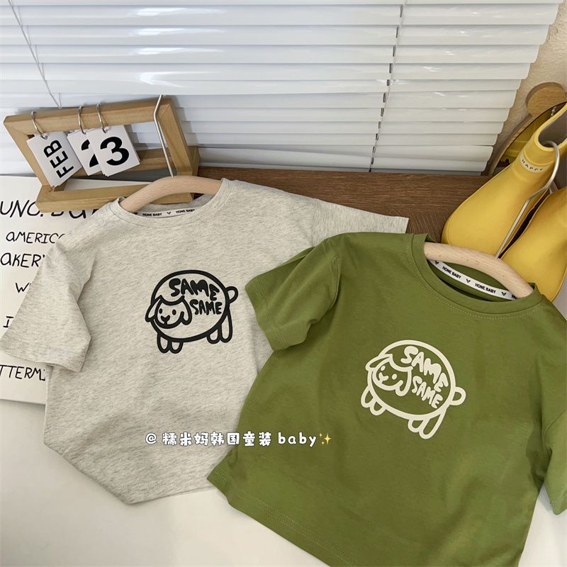 Áo Thun Cotton Dáng Rộng In Họa Tiết Hoạt Hình Phong Cách Hàn Quốc Thời Trang Mùa Hè Cho Bé Trai Và Gái