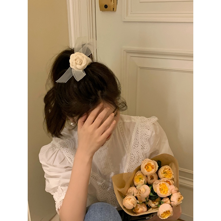 Dây Cột Tóc Cao Su Co Giãn Đính Ngọc Trai Và Nơ Dễ Thương