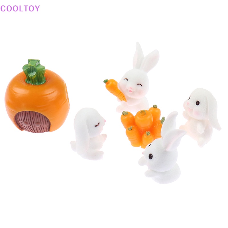 Set 6 Mô Hình Thỏ Và Cà Rốt Mini Trang Trí Bánh Kem